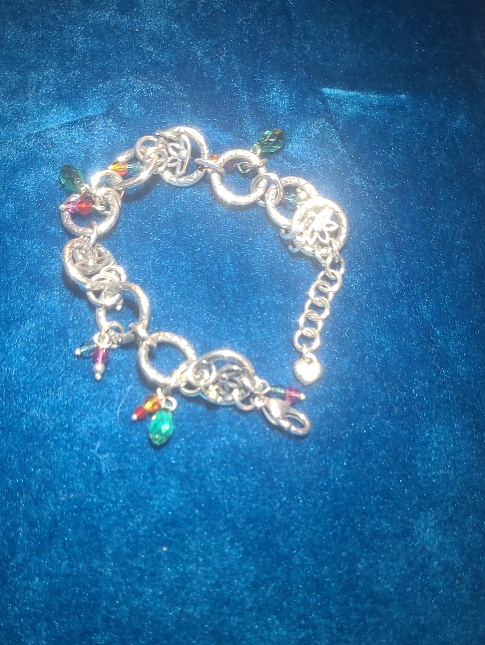 Brighton Silver Link Bracelet with Green and Red Crystal Drops